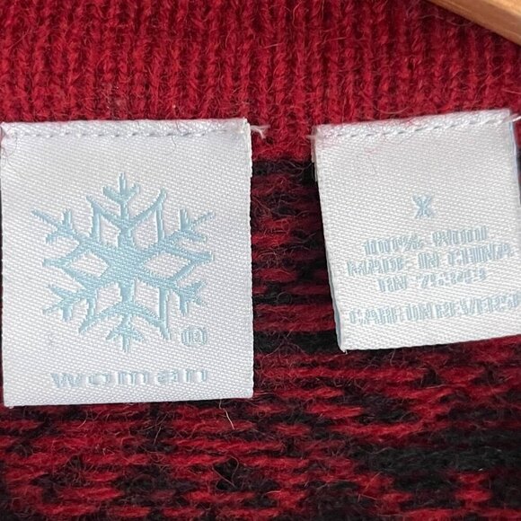 Womens 100% Wool Cardigan Sweater Fair Isle Skiing Winter Snow Whimsigoth - Picture 5 of 6